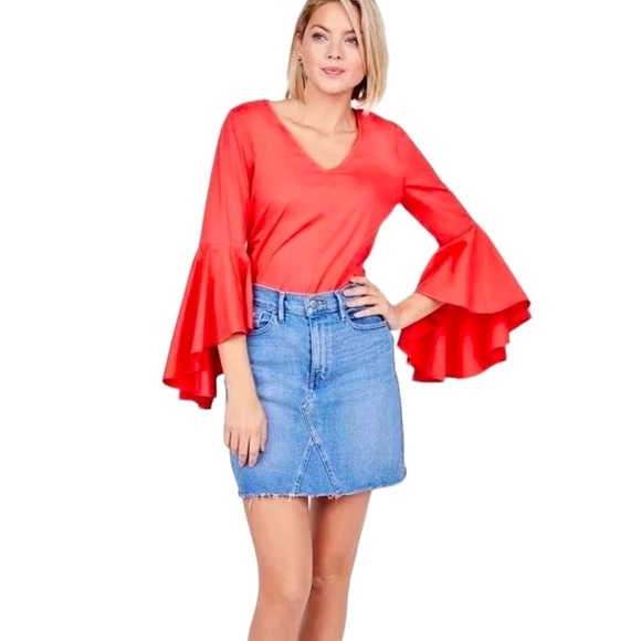 Olivia Culpo Tiered Bell Sleeve Blouse - Picture 1 of 6